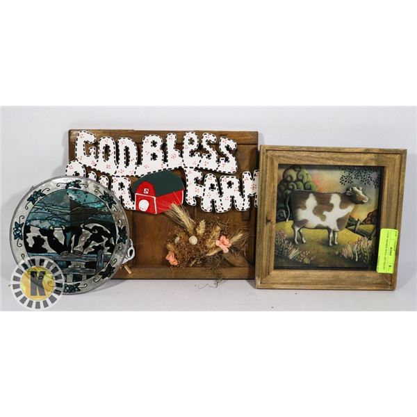 3 COW THEMED WALL ART PIECES