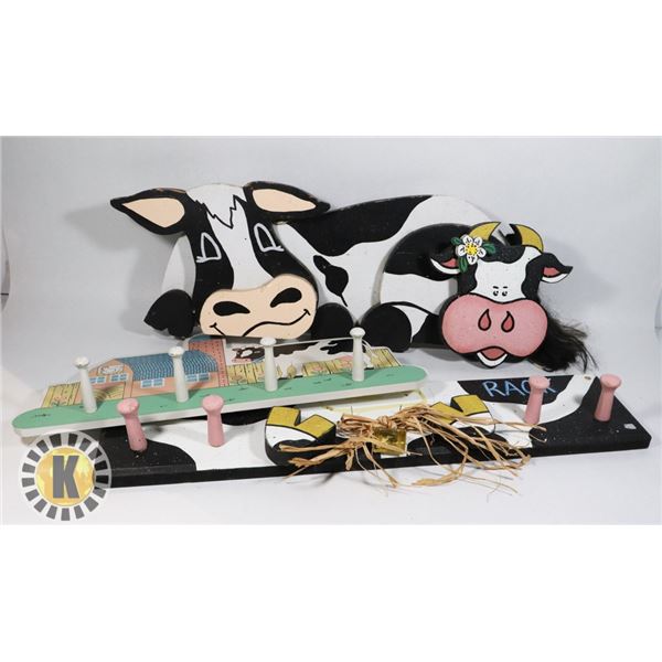 3 LARGE COW THEMED WALL ART