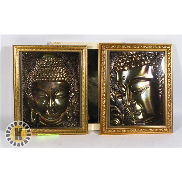2 WALL ARTS AND 1 SMALL FRAMED MIRROR