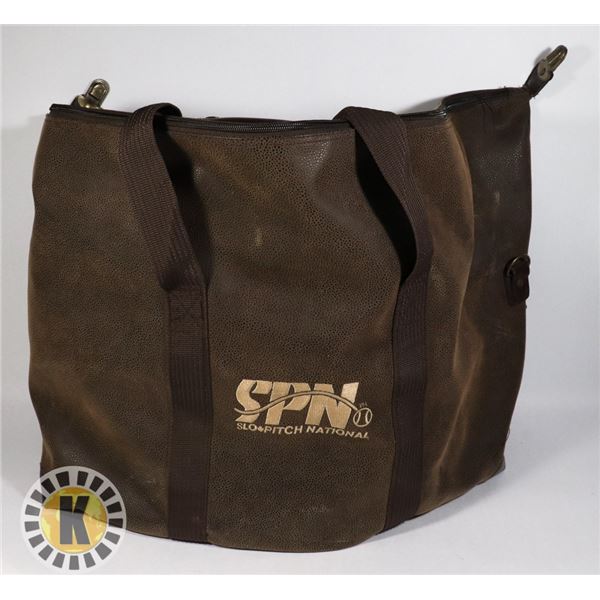 SLO-PITCH NATIONAL BAG- LARGE, BROWN &LEATHER
