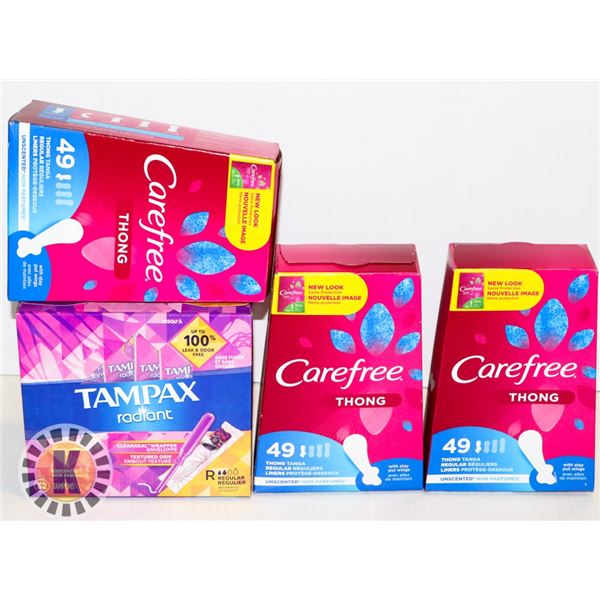 BAG OF CAREFREE AND TAMPAX RADIANT PAD