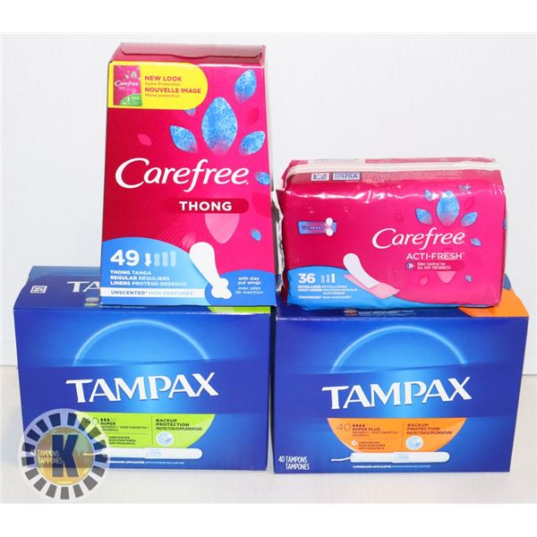 BAG OF CAREFREE AND TAMPAX RADIANT PAD