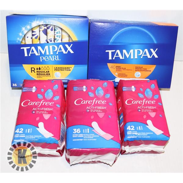 BAG OF CAREFREE AND TAMPAX RADIANT PAD