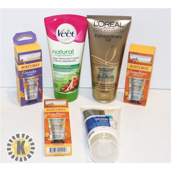 BAG OF ASSORTED BODY PRODUCTS INCLUDES HAND CREAM