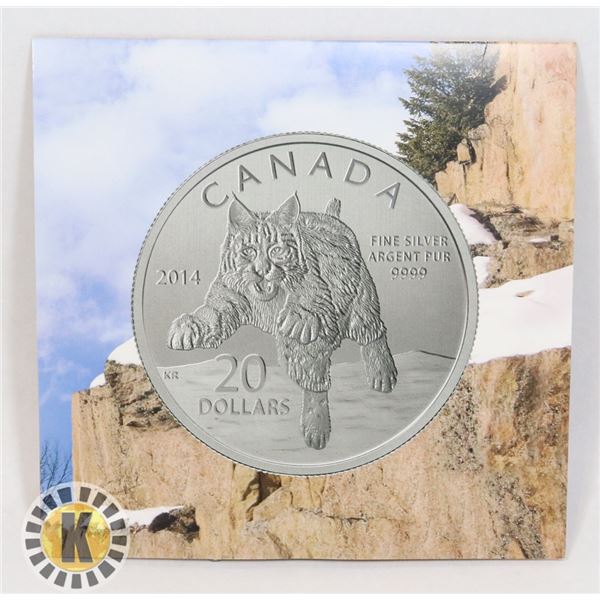 2014 CANADIAN FINE SILVER $20 BOBCAT COIN