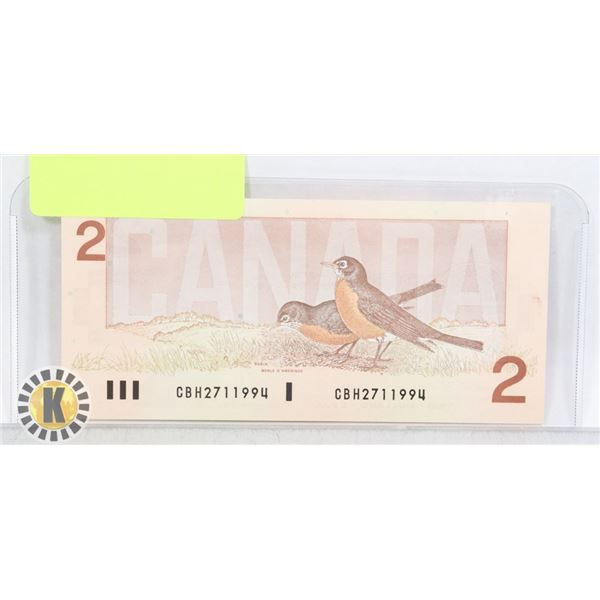 1986 CANADIAN UNCIRCULATED TWO DOLLAR BANK NOTE