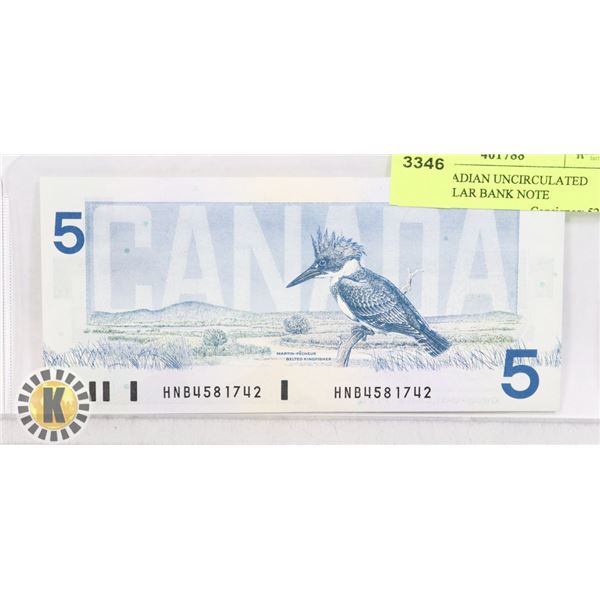 1986 CANADIAN UNCIRCULATED FIVE DOLLAR BANK NOTE