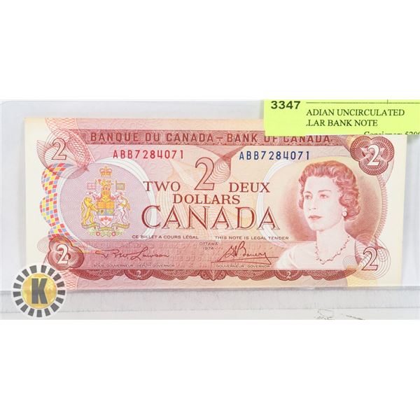 1974 CANADIAN UNCIRCULATED TWO DOLLAR BANK NOTE