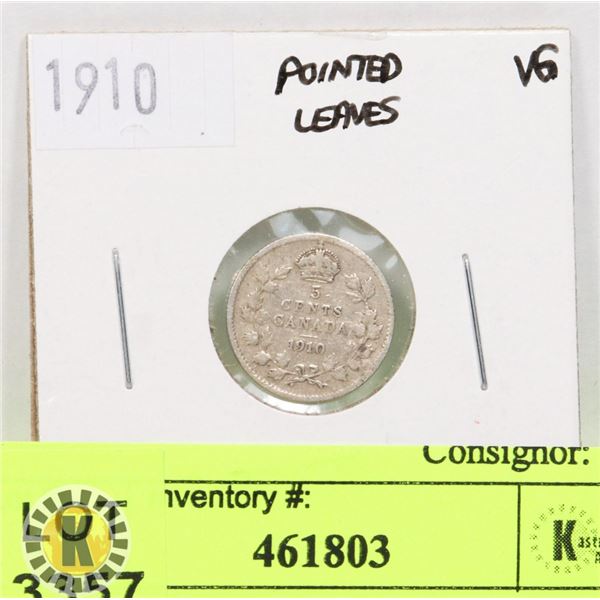 1910 CANADIAN SILVER FIVE DENT COIN