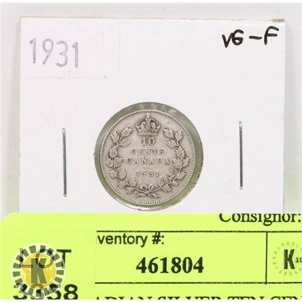 1931 CANADIAN SILVER TEN CENT COIN