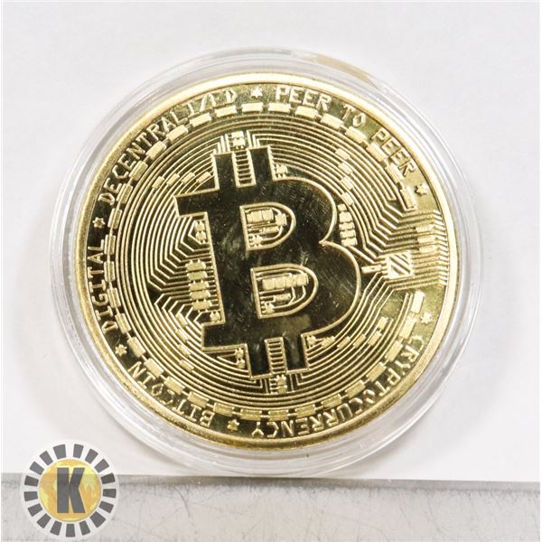 GOLD COLOR BITCOIN NOVELTY COIN IN CAPSULE