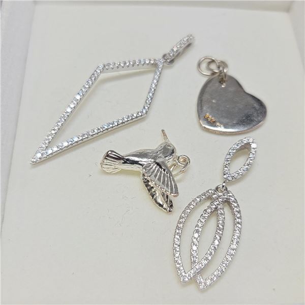 SILVER CZ  SET OF 4 PENDANTS-BIRD SHAPE,HEART