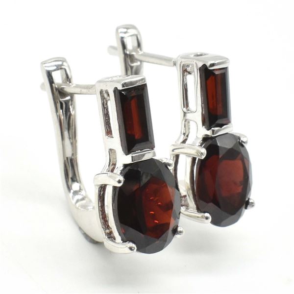 SILVER GARNET(3.6CT) RHODIUM PLATED EARRINGS