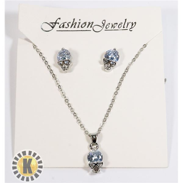 NEW CRYSTAL SKULL THEME EARRING AND NECKLACE