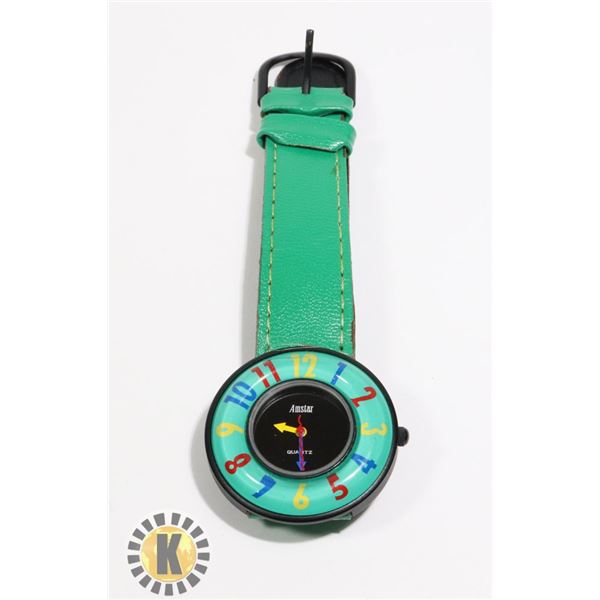 945-121 AMSTAR QUARTZ GREEN LEATHER BAND MULTI