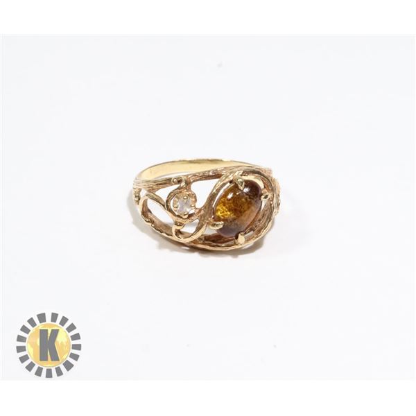 925-105 BAND W/ MEDIUM SIZED BROWN JEWEL &