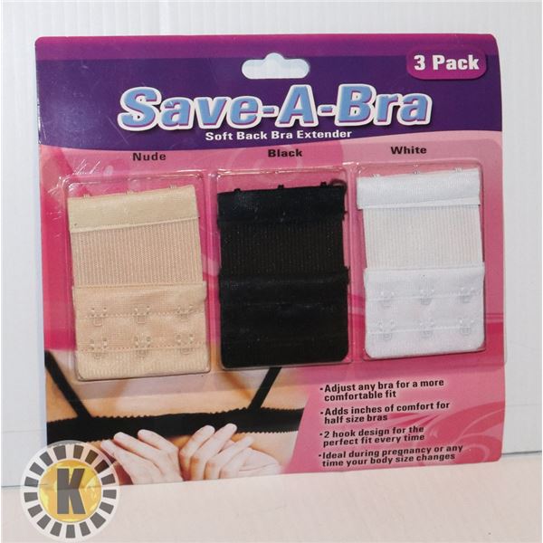NEW 3 PACK SAVE-A-BRA SOFT BACK BRA EXTENDER SET