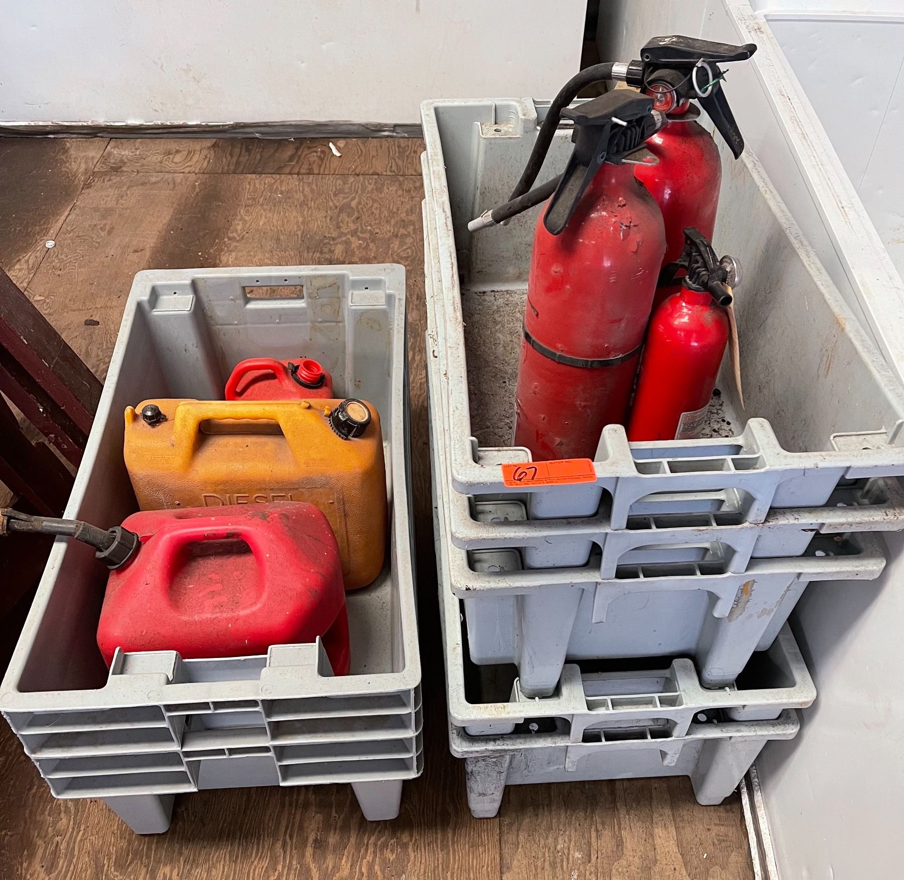 Stackable Fuel Containers Gray Stackable Containers, Empty Gas Containers, Fire Extinguishers ...