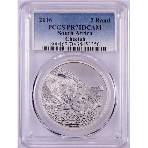 2016 Proof South Africa 2 Rand Cheetah Silver Coin PCGS PR70DCAM