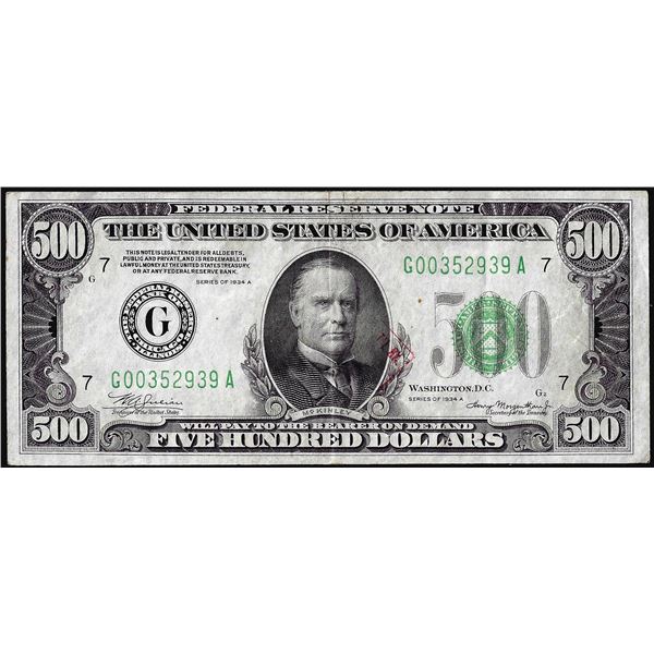 1934A $500 Federal Reserve Note Chicago Teller Mark