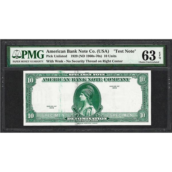 1929 10 Unit American Bank Note Co. "Test Note" PMG Choice Uncirculated 63EPQ
