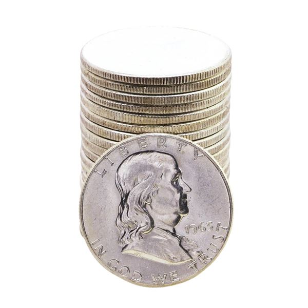 Roll of (20) Brilliant Uncirculated 1963 Franklin Half Dollar Coins