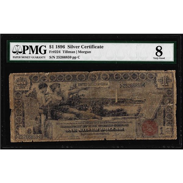 1896 $1 Educational Silver Certificate Note Fr.224 PMG Very Good 8