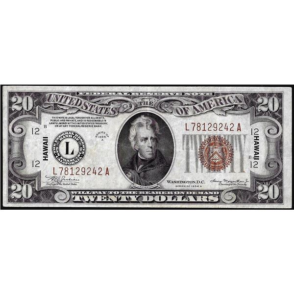 1934A $20 Hawaii WWII Emergency Issue Federal Reserve Note