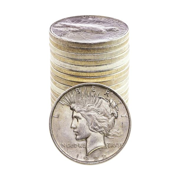 Roll of (20) Brilliant Uncirculated 1922 $1 Peace Silver Dollar Coins