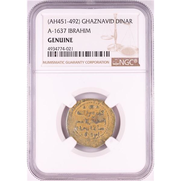AH451-492 Ghaznavid Dinar A-1637 Ibrahim Gold Coin NGC Genuine