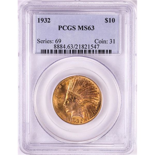 1932 $10 Indian Head Eagle Gold Coin PCGS MS63