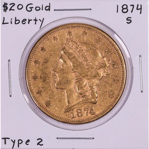 1874-S Type 2 $20 Liberty Head Double Eagle Gold Coin