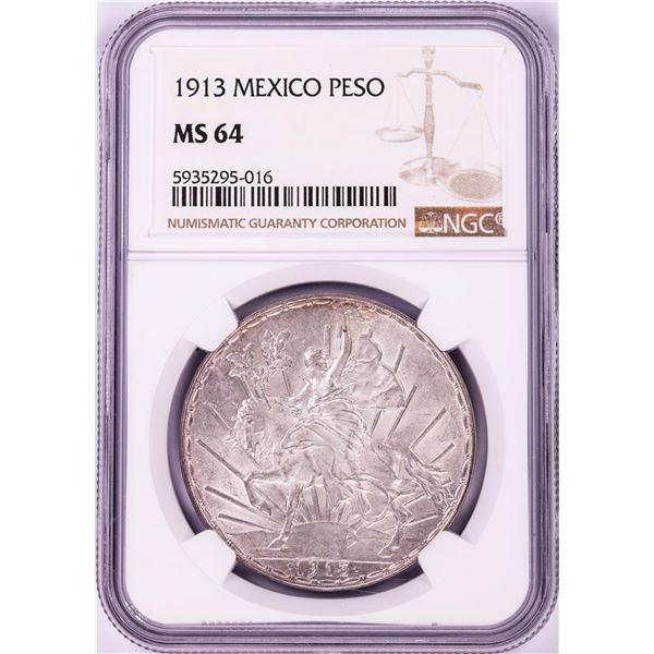 1913 Mexico Un Peso Caballito Silver Coin NGC MS64