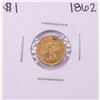 Image 1 : 1862 Type 3 $1 Indian Princess Head Gold Dollar Coin w/ Hole