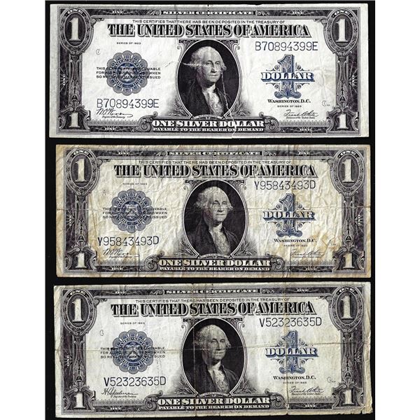 Lot of (3) 1923 $1 Silver Certificate Notes Tears and Rips