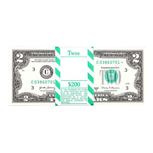 Pack of (100) Consecutive 2017A $2 Federal Reserve STAR Notes Philadelphia