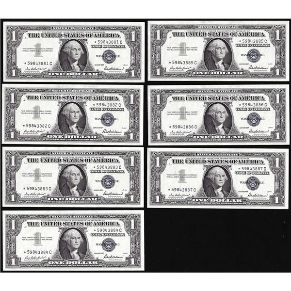Lot of (7) Consecutive Uncirculated 1957 $1 Silver Certificate Star Notes