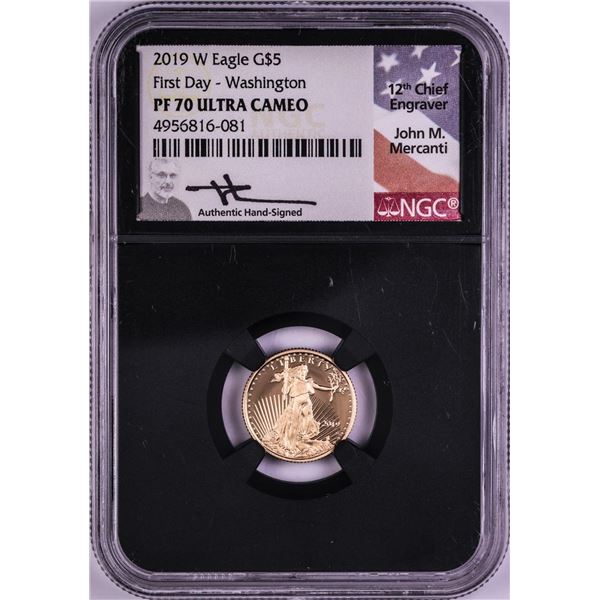 2019-W $5 Proof American Gold Eagle Coin NGC PF70 Ultra Cameo Mercanti Signature