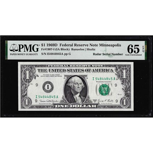 1969D $1 Federal Reserve Note Radar Serial Number Fr.1907-I PMG Gem Uncirculated 65EPQ
