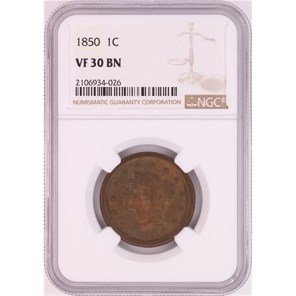 1850 Braided Hair Large Cent Coin NGC VF30BN
