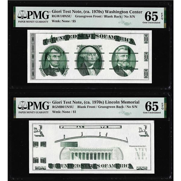 Set of Giori Test Note Washington & Lincoln Memorial PMG Gem Uncirculated 65EPQ