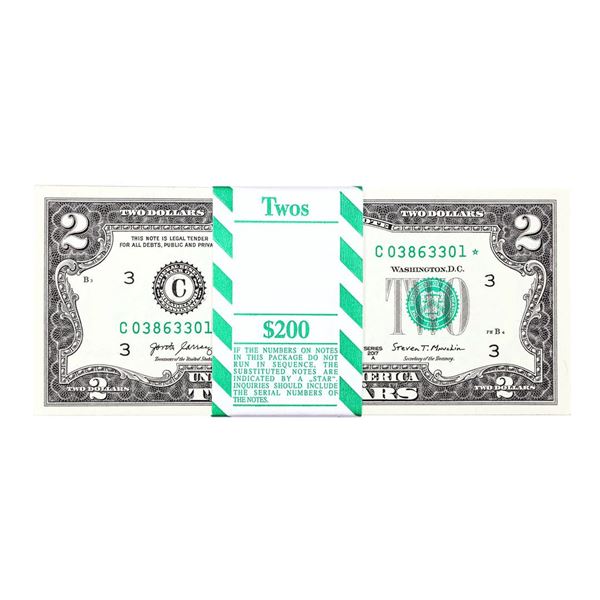 Pack of (100) Consecutive 2017A $2 Federal Reserve STAR Notes Philadelphia