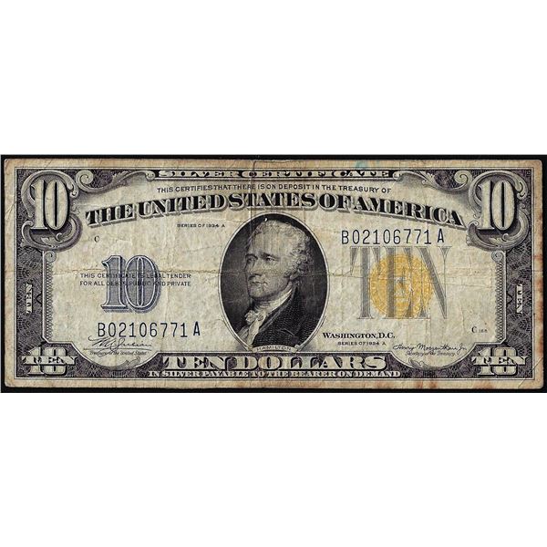 1934A $10 North Africa WWII Emergency Issue Silver Certificate Note