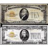 Image 1 : Lot of 1928 $10 & $20 Gold Certificate Notes