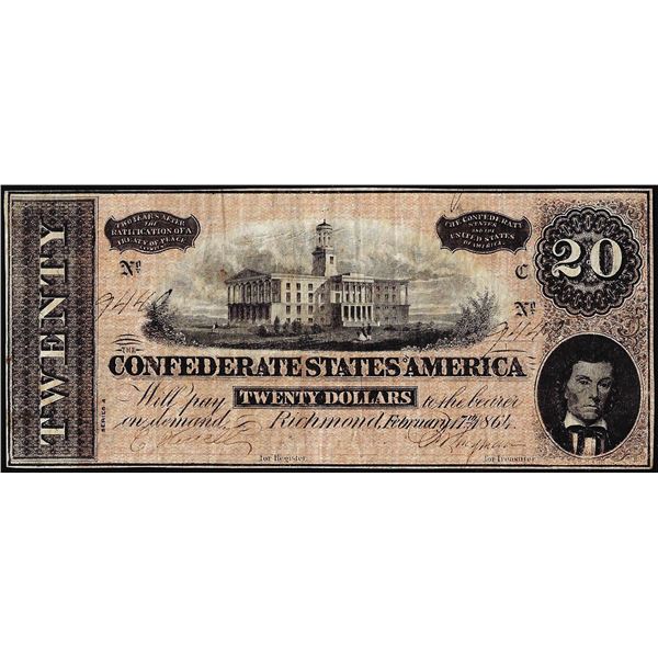 1864 $20 The Confederate States of America Note