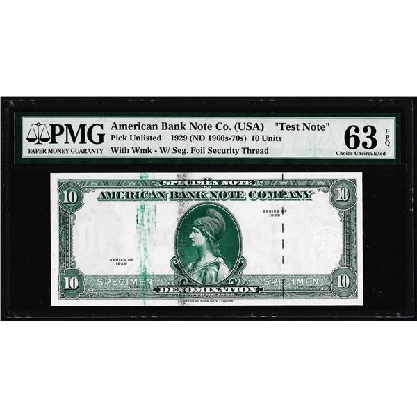 1929 10 Unit American Bank Note Co. "Test Note" PMG Choice Uncirculated 63EPQ