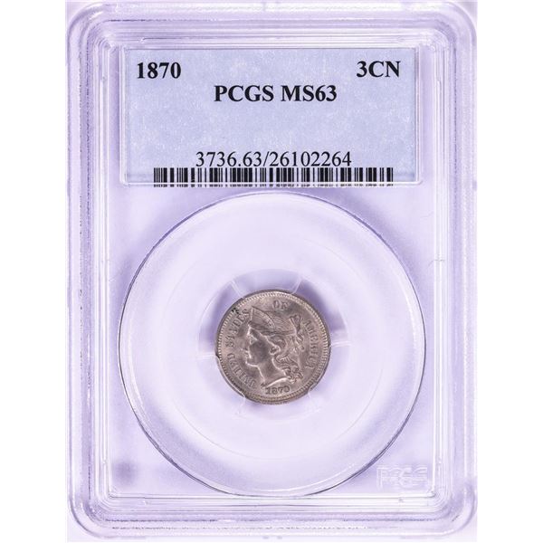 1870 Three Cent Nickel Coin PCGS MS63