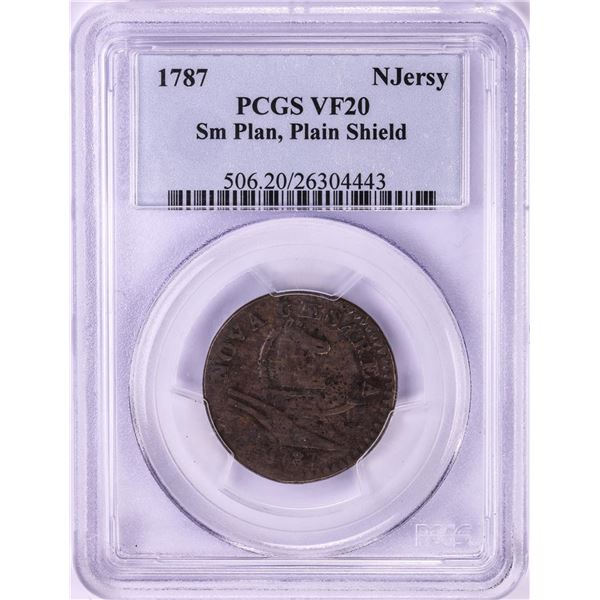 1787 New Jersey Small Planchet Plain Shield Colonial Copper Coin PCGS VF20