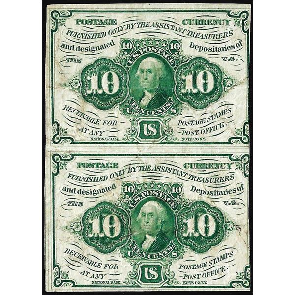 Uncut Pair of July 17, 1862 First Issue Ten Cents Fractional Currency Notes