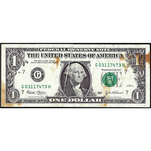 2003 $1 Federal Reserve Note Gutter Fold Error